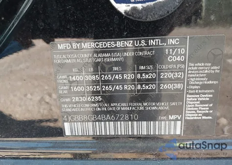 2011 Mercedes-Benz Ml 350 4Matic z USA, uszkodzony, nr VIN 4JGBB8GB4BA672810